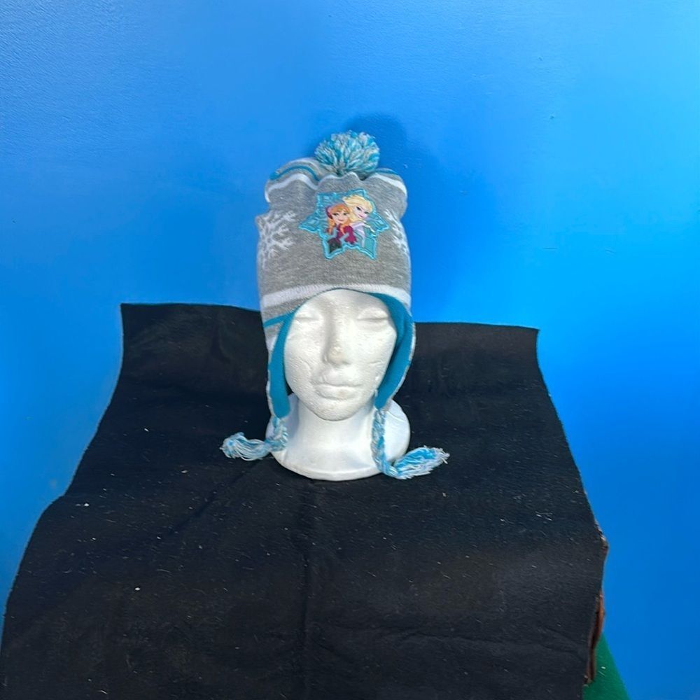 Disney Frozen Girls Winter Hat Fleece Lined Blue Elsa Anna Beanie Cold Weather